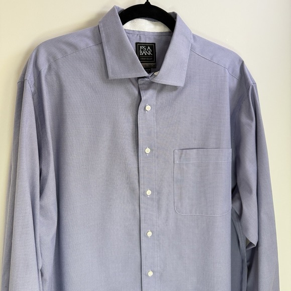 Jos A Bank Traveler‎ Shirt Mens 17 1/2 - 35 Tailored Fit Light Blue Long Sleeve - Picture 1 of 8